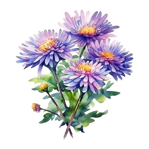 Peinture Aquarelle De Fleurs D Aster Vecteur Premium