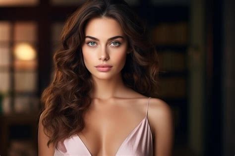 Beautiful Lovely Brunette Woman With Elegant Face Premium Ai