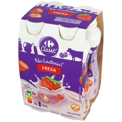 Leche Fermentada De Fresa Carrefour Classic Sin Gluten Sin Lactosa