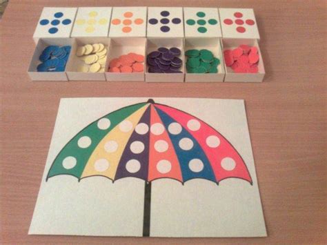 "Весёлые зонтики" Материал: карточки с зонтиками, разноцветные кружочки ...