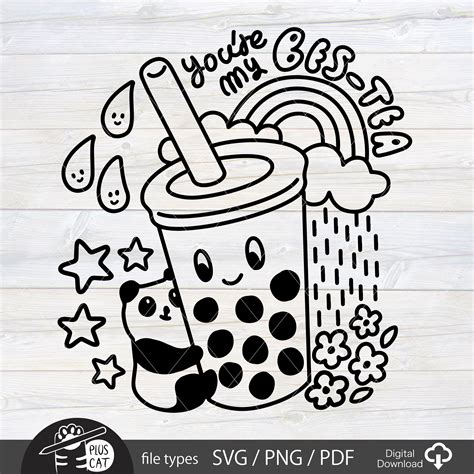 Kawaii Boba Tea Bubble Tea and Panda Bes-tea Clip Art for Personal