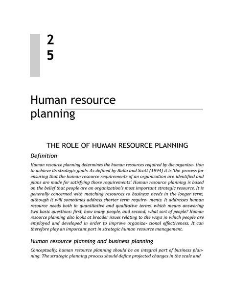 Human Resource Planning THE ROLE OF HUMAN RESOURCE PLANNING