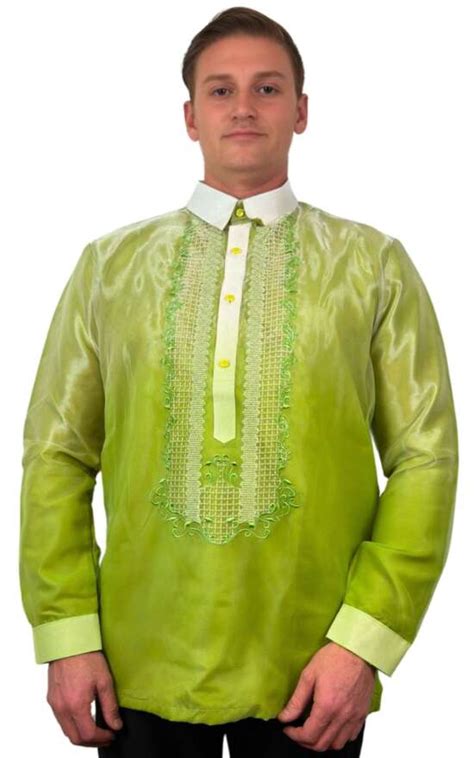 Green Long Sleeve Organza Barong Tagalog Order Us Size