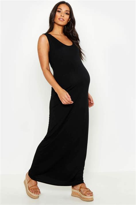 Maternity Scoop Neck Maxi Dress Boohoo In 2020 Black Maternity Maxi