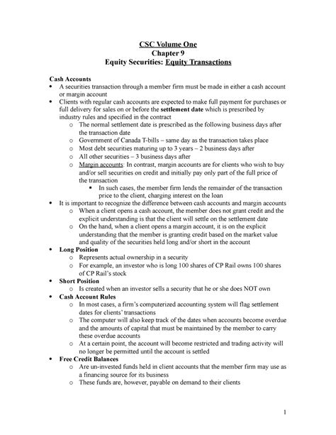 CSC Volume 1 Ch 9 Prof Notes CSC Volume One Chapter 9 Equity