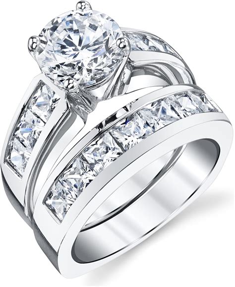 2 Carats Sterling Silver Bridal Set Cubic Zirconia