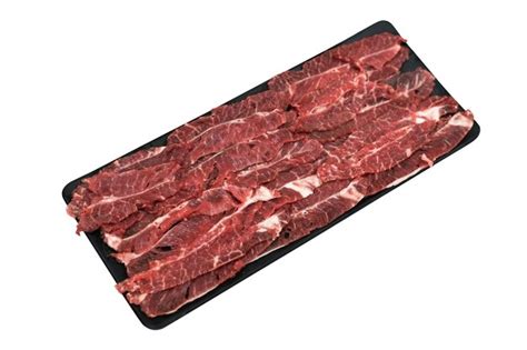 Premium Photo Sliced Beef On Plate For Hot Pot Isolated On White