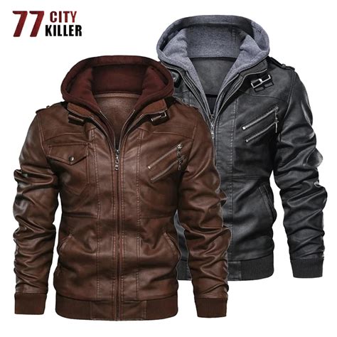 77City Killer Chaqueta de cuero sintético para hombre cortavientos con