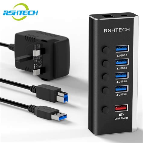 Rshtech A35 อะแดปเตอร์ฮับ Usb 30 4 พอร์ต 5gbps Usb Qc 30 ชาร์จเร็ว