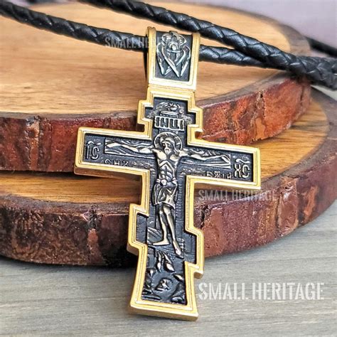 Large Orthodox Cross Necklace Gold Black Color