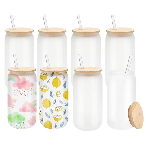 Buy 8 Pack Sublimation Drinking Cups With Bamboo Lids Straw 18oz