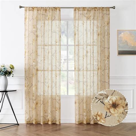 54 X 72 Inches Long Tollpiz Leaves Sheer Curtains White Leaf Embroidery Living Room Curtain Rod