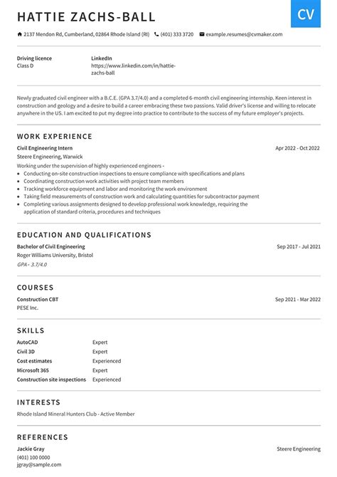 Civil Engineer Resume Example And Writing Guide 2025