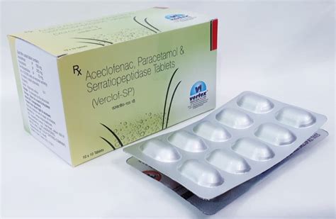 Aceclofenac 100mg Paracetamol 325mg And Serratiopeptidase 15mg Tablets Vertex India Healthcare