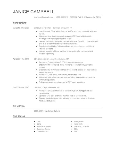 Construction Foreman Resume Examples and Tips - Zippia