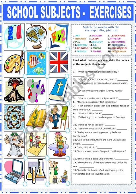 School Subjects Worksheets 2f3