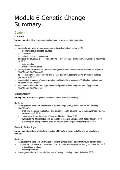 Mod Summary Module Genetic Change Summary Content Mutation