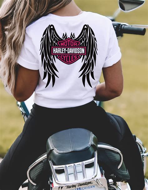 Harley Davidson Wings T Shirt Women Biker Shirt Pink Tattoo Etsy