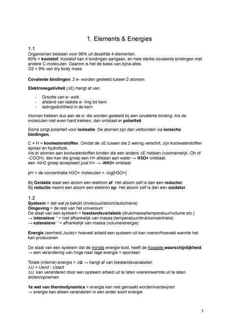 Samenvatting Leerdoelen Elements Energies Bouwstenen Van Het Leven