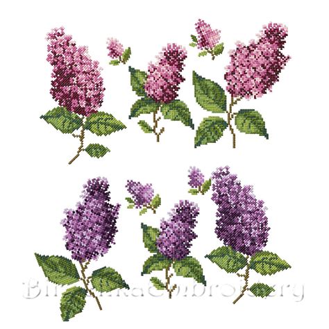 Set Of Machine Embroidery Designs Lilac Cross Stitch Patterns