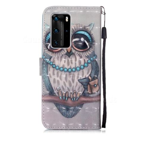 Sweet Gray Owl D Painted Leather Wallet Case For Huawei P Pro