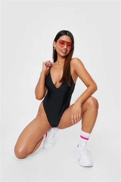 Mesh Plunging V Neck High Leg Swimsuit Nasty Gal