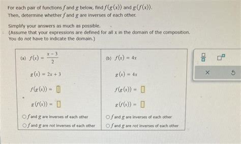 Solved For Each Pair Of Functions F And G Below Find