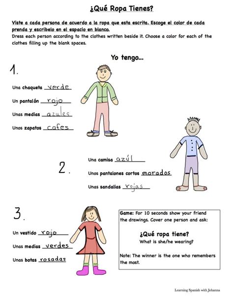 Worksheet Clothes Learning Spanish With Johanna