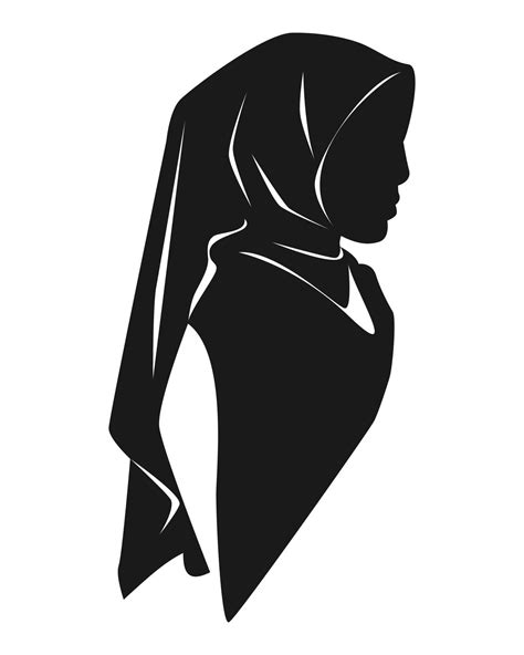 Silhouette Of Muslim Woman Face With Hijab Side View Isolated On