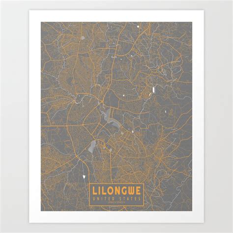 Lilongwe City Map of Malawi - Bauhaus Art Print by deMAP Studio | Society6