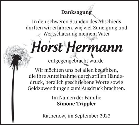 Traueranzeigen Von Horst Hermann M Rkische Onlinezeitung Trauerportal