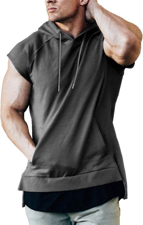 Urru Mens Workout Hoodie Tank Tops Short Sleeve Shirts Gym Fitness