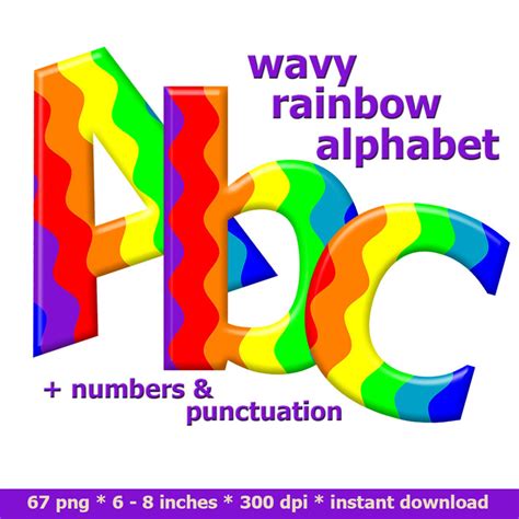 Clipart Alphabet Arc En Ciel Ondul Police Imprimable Color E Etsy Canada