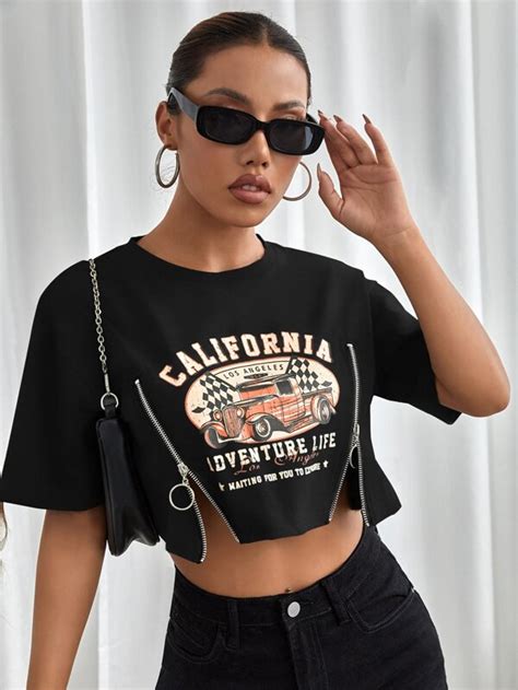 SHEIN Coolane Camiseta corta con estampado de letra con diseño de