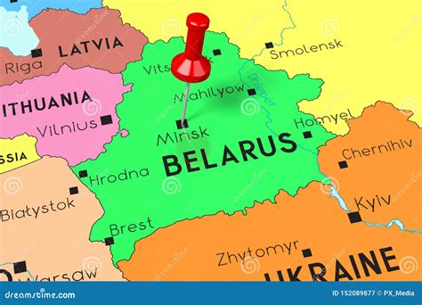 Беларусь, Минск - столица, приколотая на политической карте Иллюстрация ...