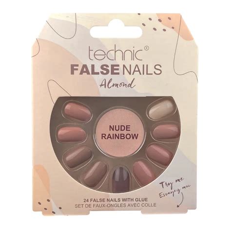 Technic Almond False Nails Nude Rainbow 6pcs