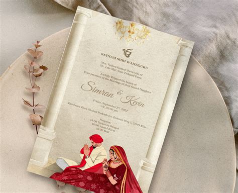 Anand Karaj Wedding Invitation Custom Couple Illustration Sikh