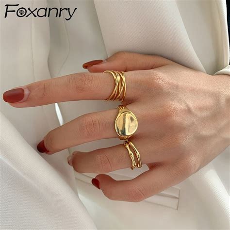 Foxanry Anillos De Color Dorado Para Mujer Joyer A Simple Vintage