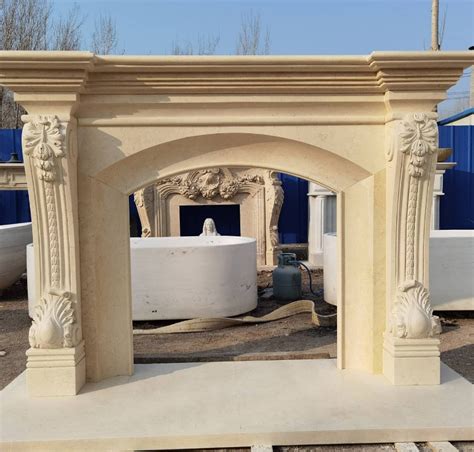 Yellow Marble Outdoor Modern Decoration Hollow Mantel Shelf