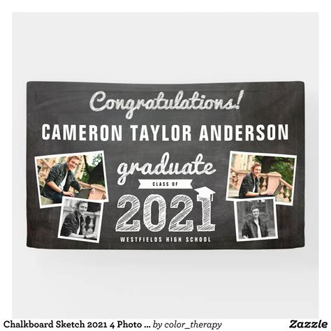 2021 Chalkboard Sketch 4 Photo Collage Grad Party Banner Zazzle