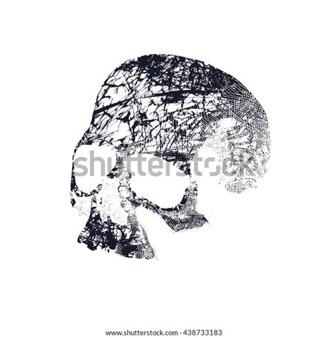 Black White Human Skull Hand Drawn Stock Vector Royalty Free