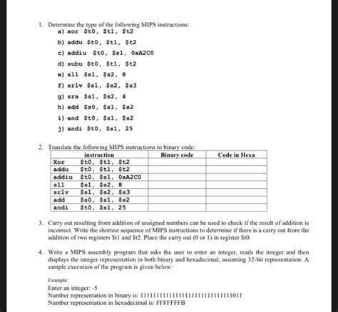 Solved 1 Determine The Type Of The Following MIPS Chegg