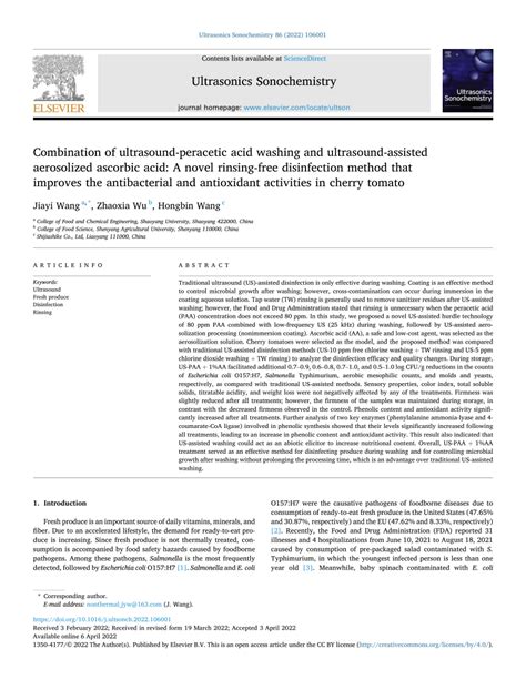 PDF Combination Of Ultrasound Peracetic Acid Washing And Ultrasound