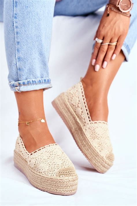 Espadryle Damskie Koronkowe Na Platformie Be Owe Folk Bugo Pl Buty