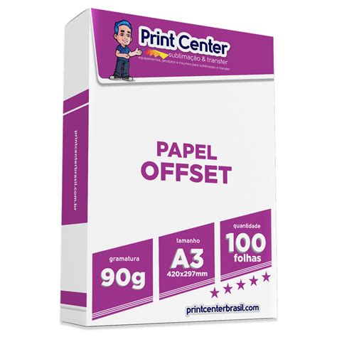 PAPEL OFFSET 90g A3 100 folhas PAPEIS Print Center Sublimação