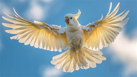 Sulphur Crested Cockatoo Flying And Crying In The Sky Stock Image