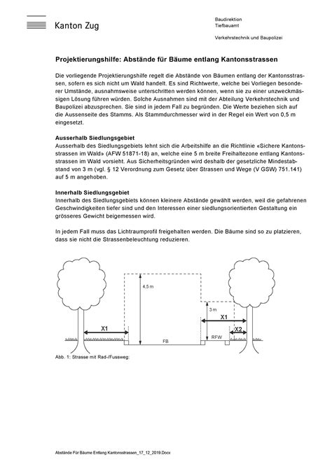 Projektierungshilfe Abst Nde F R B Ume Entlang Kantonsstrassen Tba