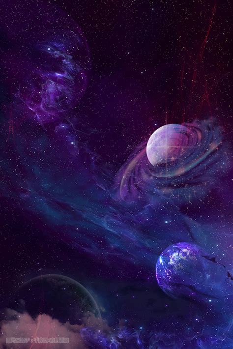 星空宇宙星球治愈唯美银河系星星手绘风插画图片 千库网