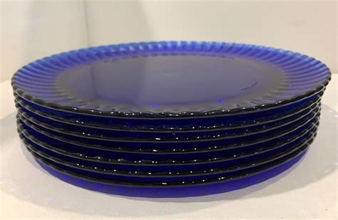 Set Of 7 Colorex 10 Cobalt Blue Glass Plates