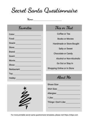 Free Printable Secret Santa Questionnaire In PDF And PNG Format